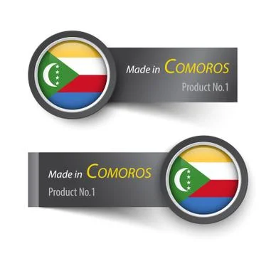 Flag icon and label with text made in Comoros . Stock Illustration
