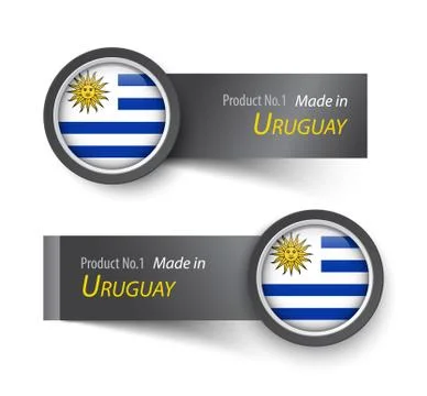 Flag icon and label with text made in Uruguay . Stock Illustration