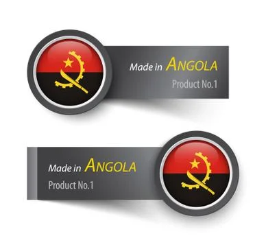 Flag icon and label with text made in Angola . Stock Illustration