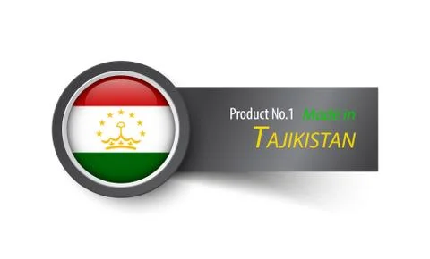 Flag icon and label with text made in Tajikistan . Stock Illustration