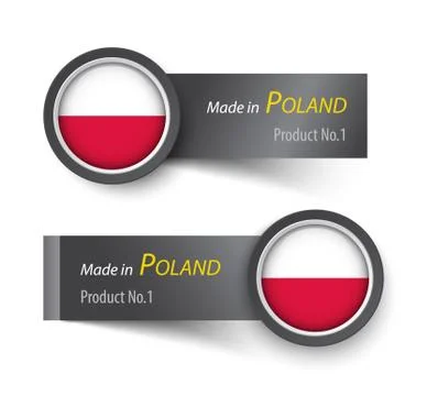 Flag icon and label with text made in Poland . Stock Illustration