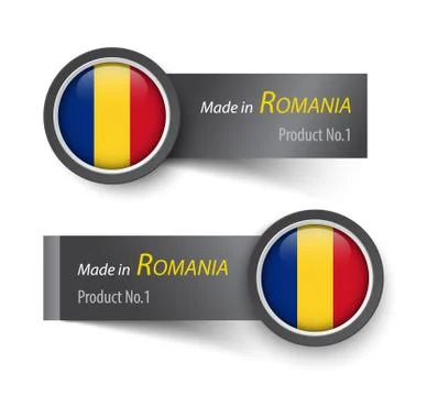 Flag icon and label with text made in Romania . Stock Illustration