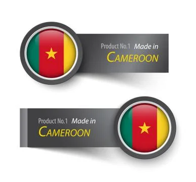 Flag icon and label with text made in Cameroon . Stock Illustration