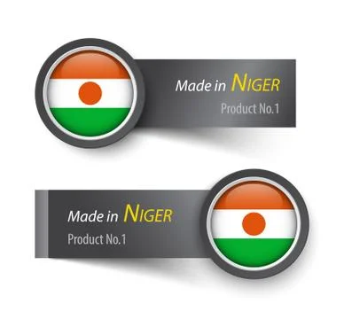 Flag icon and label with text made in Niger . Stock Illustration