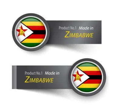 Flag icon and label with text made in Zimbabwe . Stock Illustration