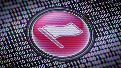 Flag icon. Binary code ( array of bits ) in the screen. Looping footage Stock Footage 110696010