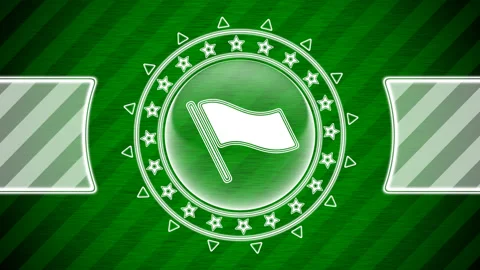 Flag icon in circle shape and green striped background. Illustration. Stock-Footage 130495124