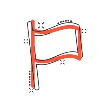 Flag icon in comic style. Pin cartoon vector illustration on white isolated b Ilustración de archivo