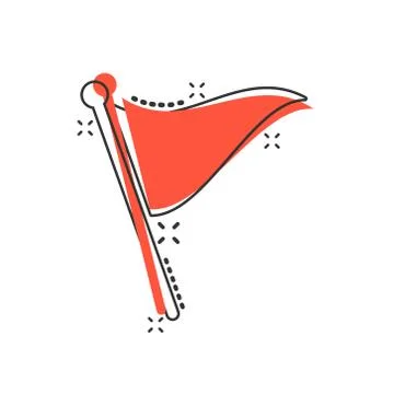 Flag icon in comic style. Pin cartoon vector illustration on white isolated b Ilustración de archivo