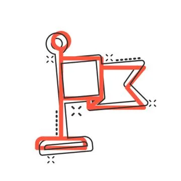 Flag icon in comic style. Pin cartoon vector illustration on white isolated b Ilustración de archivo