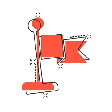 Flag icon in comic style. Pin cartoon vector illustration on white isolated b Ilustración de archivo