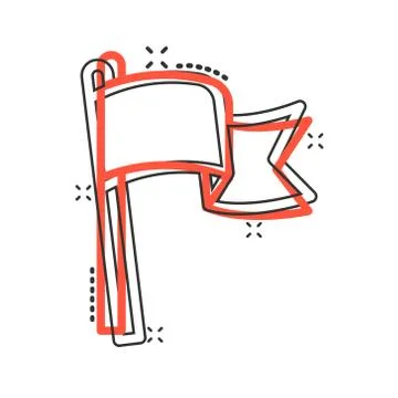 Flag icon in comic style. Pin cartoon vector illustration on white isolated b Ilustración de archivo
