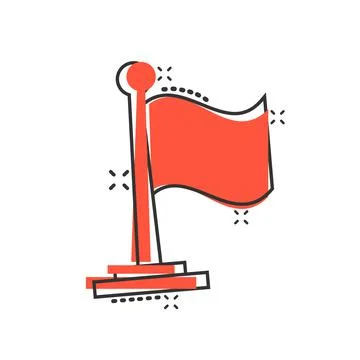 Flag icon in comic style. Pin cartoon vector illustration on white isolated b Ilustración de archivo