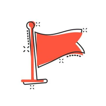 Flag icon in comic style. Pin cartoon vector illustration on white isolated b Ilustración de archivo