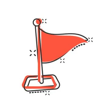 Flag icon in comic style. Pin cartoon vector illustration on white isolated b Ilustración de archivo