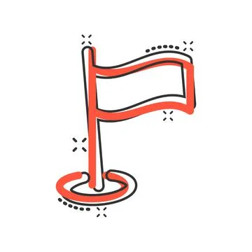 Flag icon in comic style. Pin cartoon vector illustration on white isolated b Ilustración de archivo