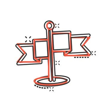 Flag icon in comic style. Pin cartoon vector illustration on white isolated b Ilustración de archivo