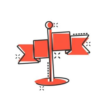 Flag icon in comic style. Pin cartoon vector illustration on white isolated b Ilustración de archivo