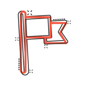 Flag icon in comic style. Pin cartoon vector illustration on white isolated b Ilustración de archivo