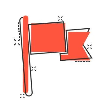 Flag icon in comic style. Pin cartoon vector illustration on white isolated b Ilustración de archivo