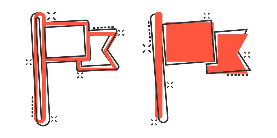 Flag icon in comic style. Pin cartoon vector illustration on white isolated b Ilustración de archivo