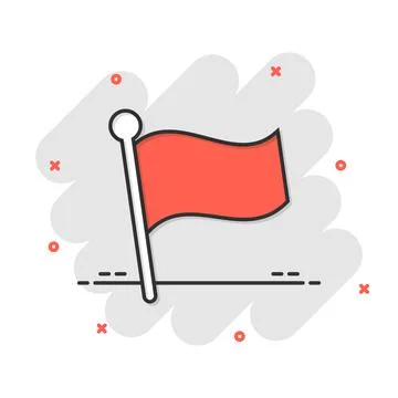 Flag icon in comic style. Pin cartoon vector illustration on white isolated b Ilustración de archivo