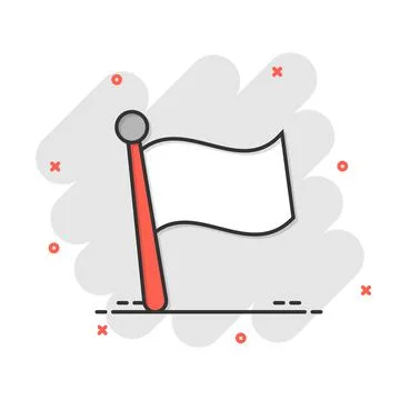 Flag icon in comic style. Pin cartoon vector illustration on white isolated b Ilustración de archivo