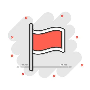 Flag icon in comic style. Pin cartoon vector illustration on white isolated b Ilustración de archivo