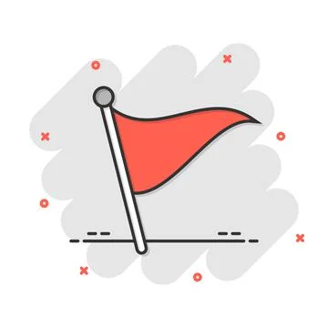 Flag icon in comic style. Pin cartoon vector illustration on white isolated b Ilustración de archivo
