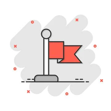 Flag icon in comic style. Pin cartoon vector illustration on white isolated b Ilustración de archivo