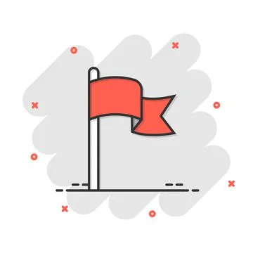 Flag icon in comic style. Pin cartoon vector illustration on white isolated b Ilustración de archivo