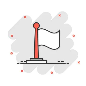 Flag icon in comic style. Pin cartoon vector illustration on white isolated b Ilustración de archivo