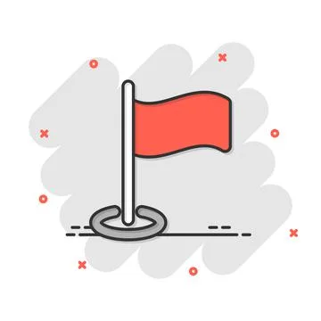 Flag icon in comic style. Pin cartoon vector illustration on white isolated b Ilustración de archivo