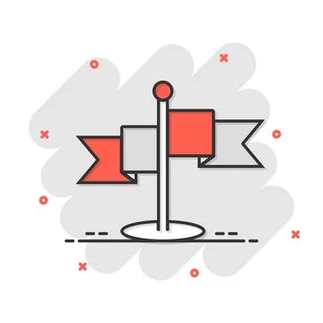 Flag icon in comic style. Pin cartoon vector illustration on white isolated b Ilustración de archivo