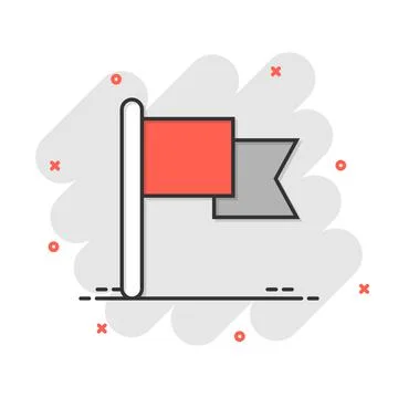 Flag icon in comic style. Pin cartoon vector illustration on white isolated b Ilustración de archivo