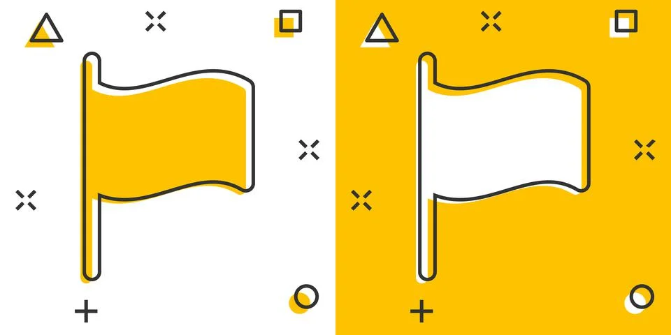 Flag icon in comic style. Pin cartoon vector illustration on white isolated b Ilustración de archivo