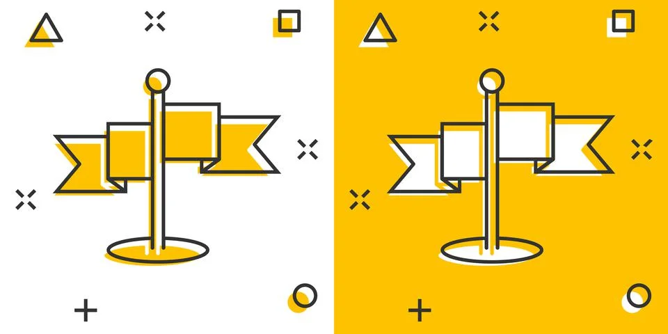 Flag icon in comic style. Pin cartoon vector illustration on white isolated b Ilustración de archivo