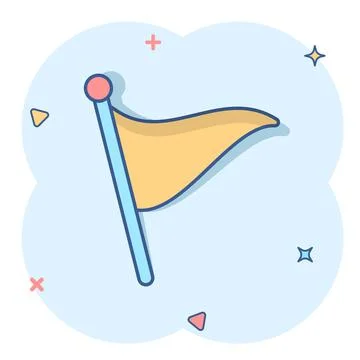Flag icon in comic style. Pin cartoon vector illustration on white isolated b Ilustración de archivo