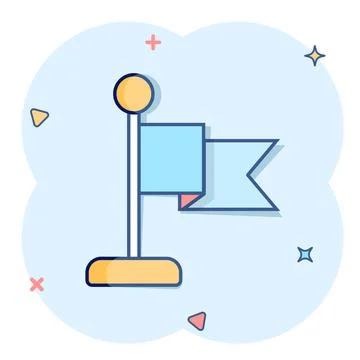 Flag icon in comic style. Pin cartoon vector illustration on white isolated b Ilustración de archivo