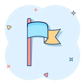 Flag icon in comic style. Pin cartoon vector illustration on white isolated b Ilustración de archivo