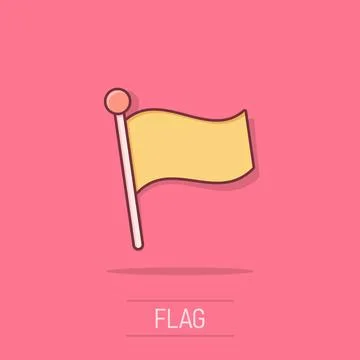 Flag icon in comic style. Pin cartoon vector illustration on white isolated.. Ilustración de archivo