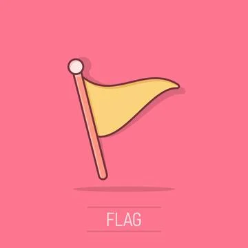 Flag icon in comic style. Pin cartoon vector illustration on white isolated.. Ilustración de archivo