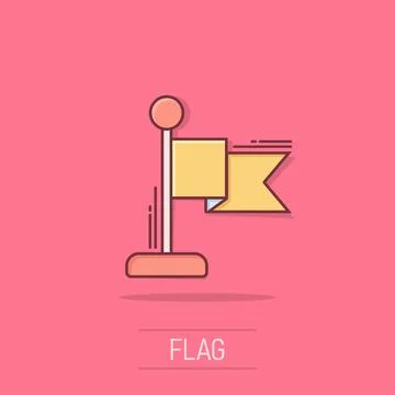 Flag icon in comic style. Pin cartoon vector illustration on isolated backg.. Ilustración de archivo
