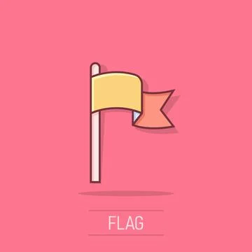 Flag icon in comic style. Pin cartoon vector illustration on isolated backg.. Ilustración de archivo