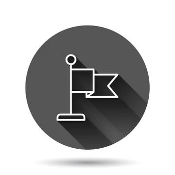 Flag icon in flat style. Pin vector illustration on black round background wi Stock Illustration