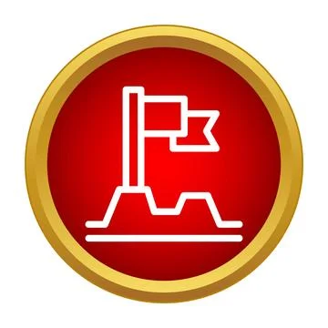 Flag icon reaching mountain summit achievement goal Stock Illustration