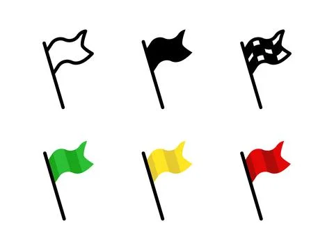 Flag icon set. Start and finish symbols. Red, green and yellow flag vector .. Stock Illustration