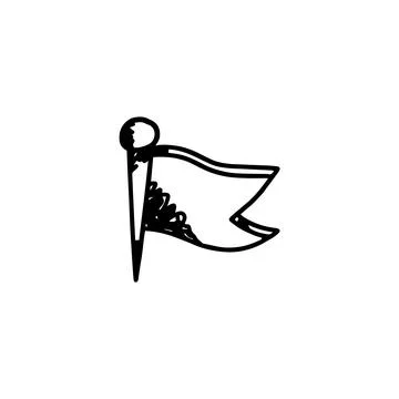 Flag icon shape, location pin hand drawn vector sketch. Pin map flag pencil Stock Illustration