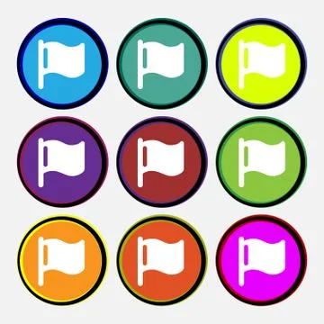 Flag icon sign. Nine multi-colored round buttons. Stock Illustration