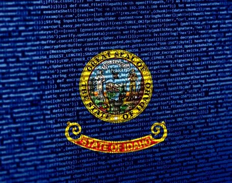 Flag of Idaho over digital code. Concept of cybersecurity, innovation, and .. Illustration